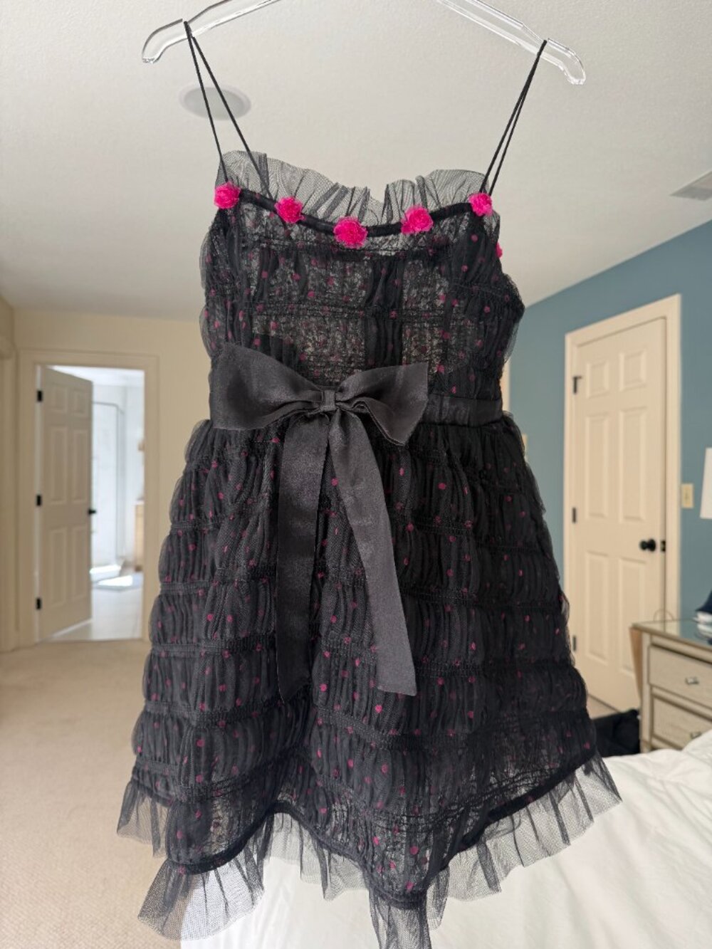 Revolve For Love and Lemons Delphina Mini Dress, Size S, black & pink - Picture 2 of 3